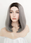 Grey With Dark Roots Straight Lace Front Synthetic Wig LF837