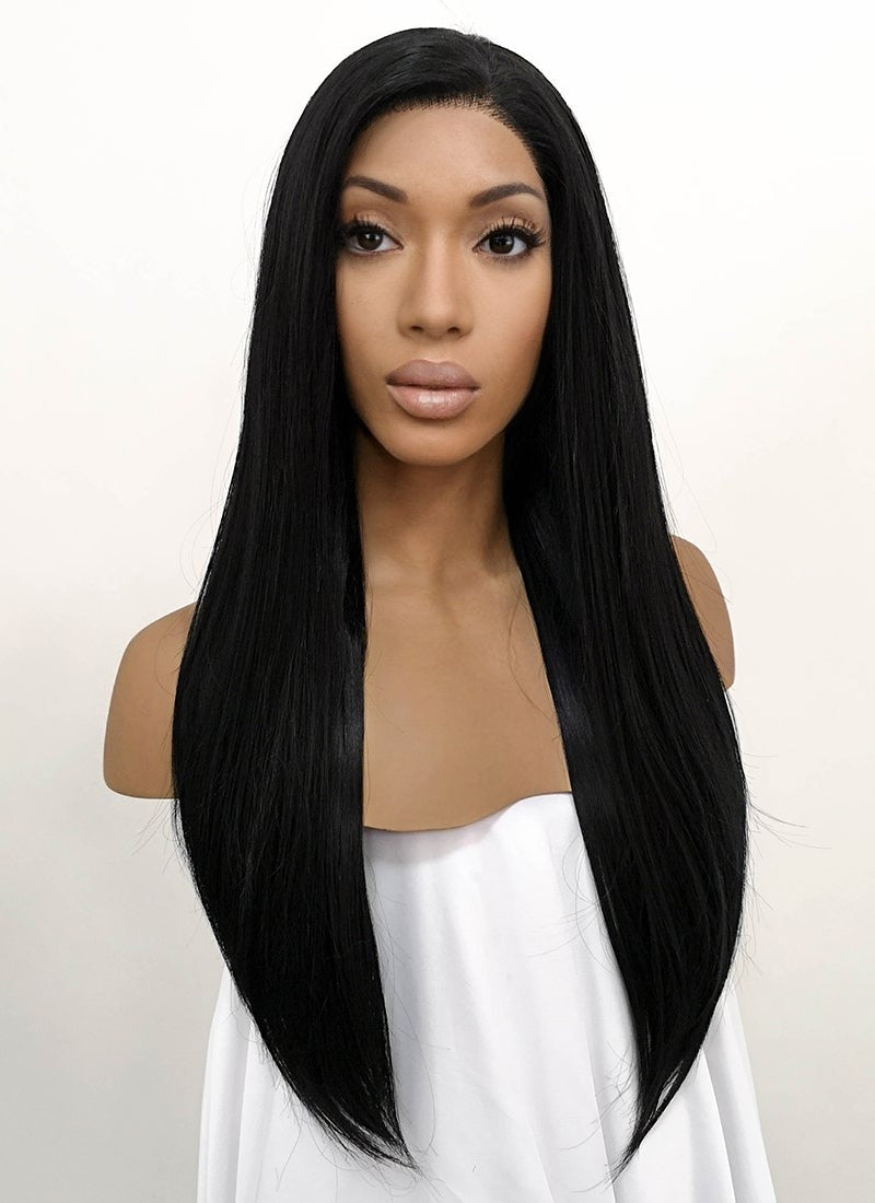Straight Jet Black Lace Front Synthetic Wig LFB002