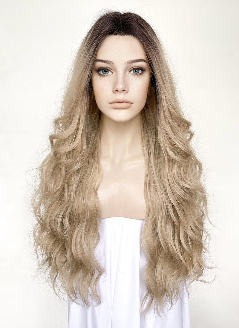 Blonde With Dark Roots Wavy Lace Front Synthetic Wig LFCS232