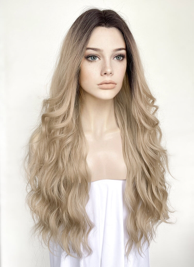 Blonde With Dark Roots Wavy Lace Front Synthetic Wig LFCS232