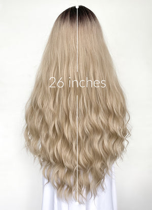 Blonde With Dark Roots Wavy Lace Front Synthetic Wig LFCS232