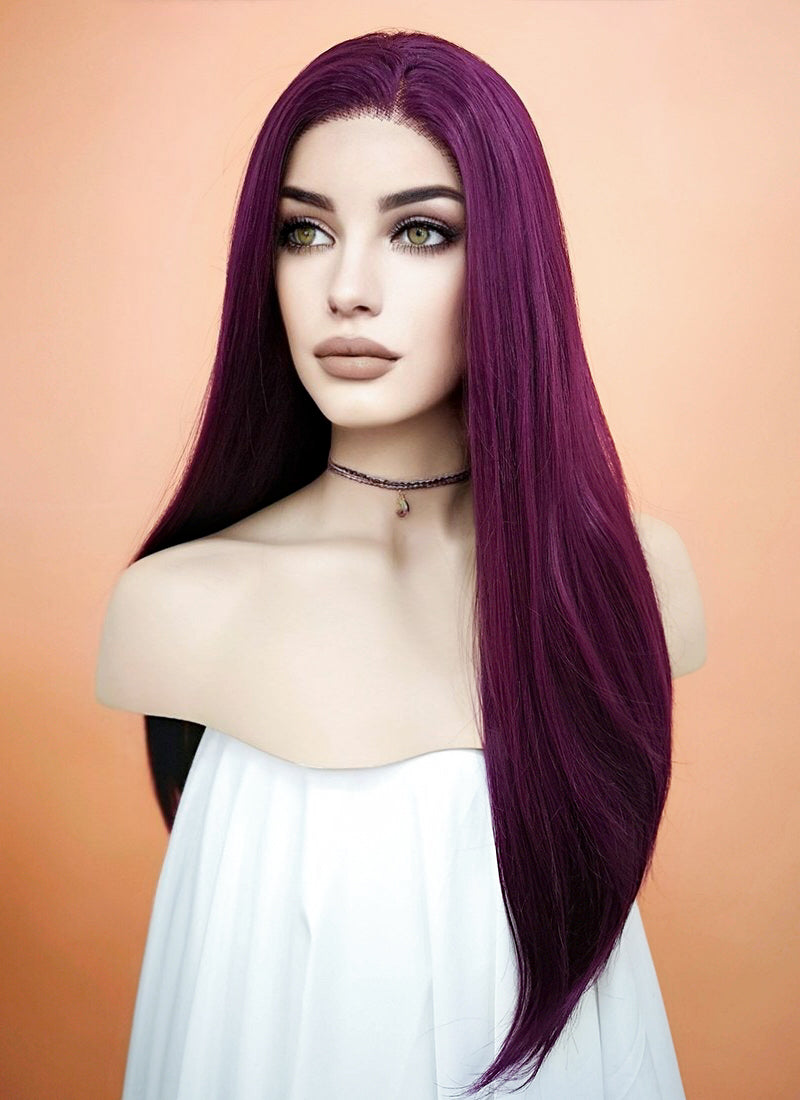 Straight Dark Purple Lace Front Synthetic Wig LF029