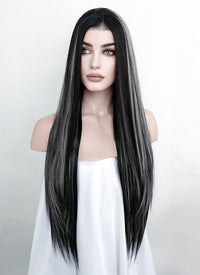 Black Mixed Grey Straight Lace Front Kanekalon Synthetic Wig LF3257