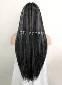 Black Mixed Grey Straight Lace Front Kanekalon Synthetic Wig LF3257