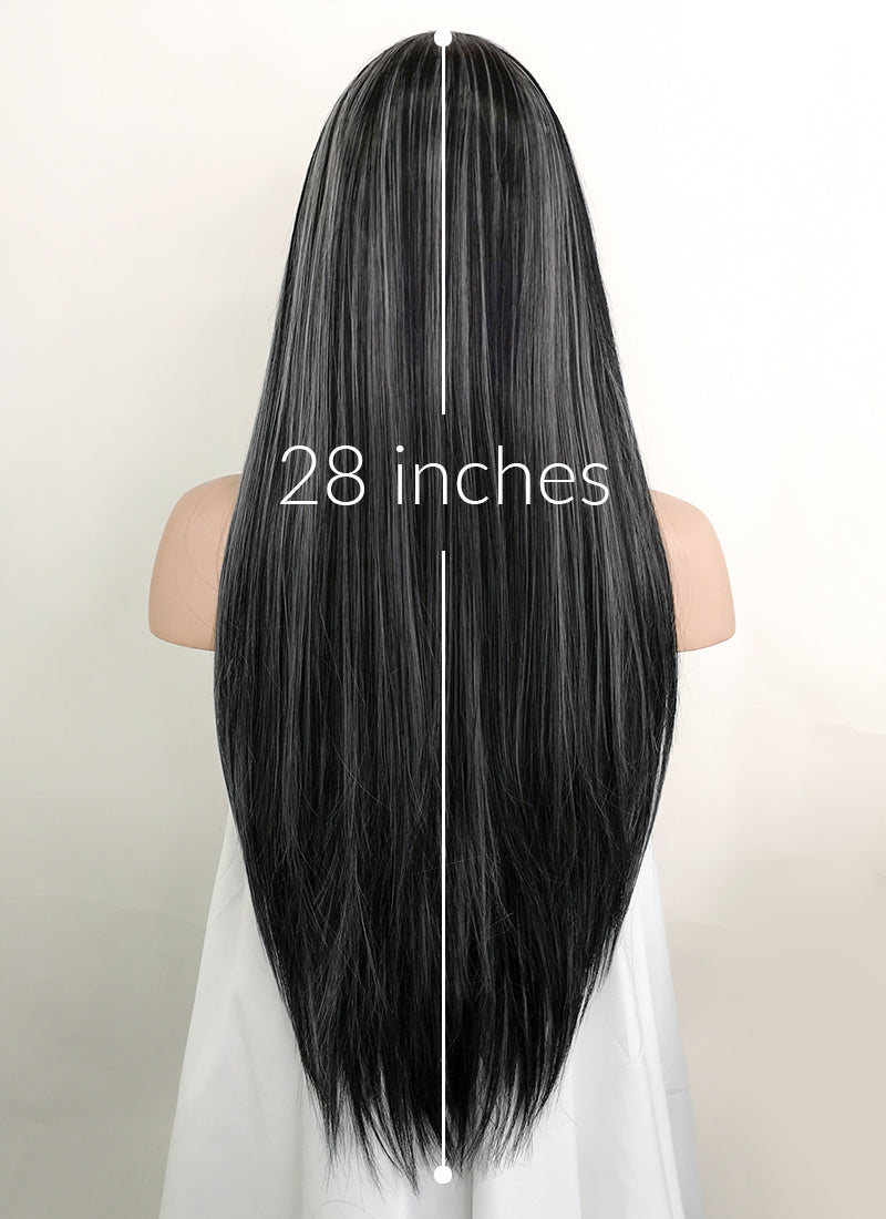 Black Mixed Grey Straight Lace Front Kanekalon Synthetic Wig LF3257