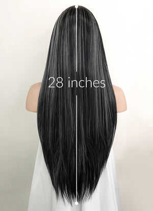 Black Mixed Grey Straight Lace Front Kanekalon Synthetic Wig LF3257