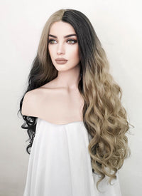 Blonde Black Split Gemini Color Wavy Lace Front Synthetic Wig LF5104