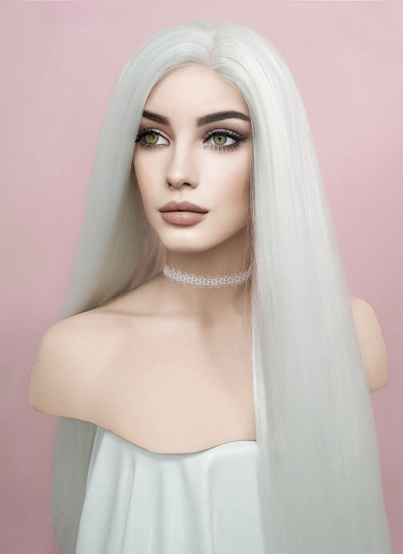 Straight Yaki White Lace Front Synthetic Wig LF624B – Wig Is