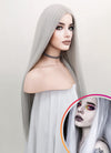 Straight Yaki Silver Grey Lace Front Synthetic Wig LF624N