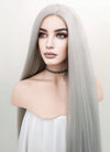 Straight Yaki Silver Grey Lace Front Synthetic Wig LF624N