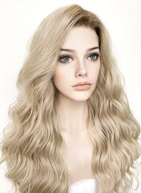 Ash Blonde With Brown Roots Wavy Lace Front Synthetic Wig LFK5501