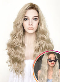 Ash Blonde With Brown Roots Wavy Lace Front Synthetic Wig LFK5501