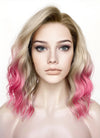 Blonde Mixed Pink With Dark Roots Wavy Lace Front Synthetic Hair Wig LFK5551