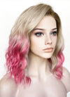 Blonde Mixed Pink With Dark Roots Wavy Lace Front Synthetic Hair Wig LFK5551