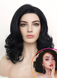 Jet Black Wavy Lace Front Synthetic Wig LF257