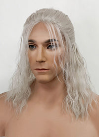 The Witcher Geralt of Rivia Silver Grey Curly Lace Front Synthetic Men's Wig LFX5127