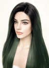 Swamp Green With Dark Roots Straight Yaki Lace Front Synthetic Wig LN6024