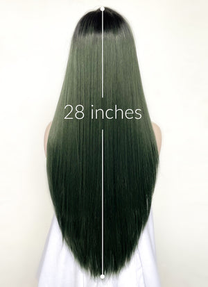 Swamp Green With Dark Roots Straight Yaki Lace Front Synthetic Wig LN6024