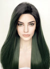 Swamp Green With Dark Roots Straight Yaki Lace Front Synthetic Wig LN6024