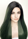Swamp Green With Dark Roots Straight Yaki Lace Front Synthetic Wig LN6024