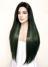 Swamp Green With Dark Roots Straight Yaki Lace Front Synthetic Wig LN6024