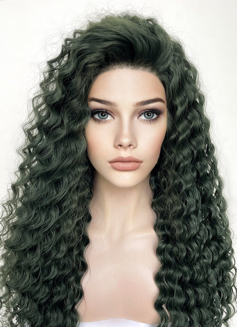 Swamp Green Curly Lace Front Synthetic Wig LN6025