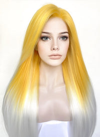 Yellow White Ombre Straight Yaki Lace Front Synthetic Wig LN6026