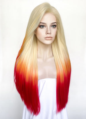 Blonde Yellow Red Ombre Straight Lace Front Synthetic Hair Wig LN6030