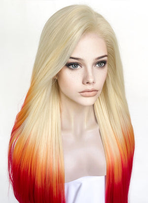 Blonde Yellow Red Ombre Straight Lace Front Synthetic Hair Wig LN6030