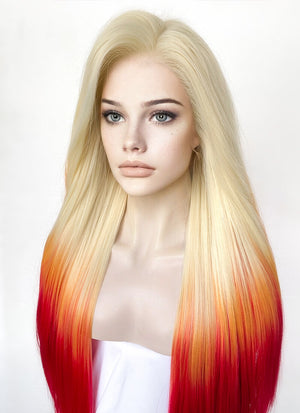 Blonde Yellow Red Ombre Straight Lace Front Synthetic Hair Wig LN6030