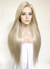 Pastel Ash Blonde Straight Yaki Lace Front Synthetic Hair Wig LN6031