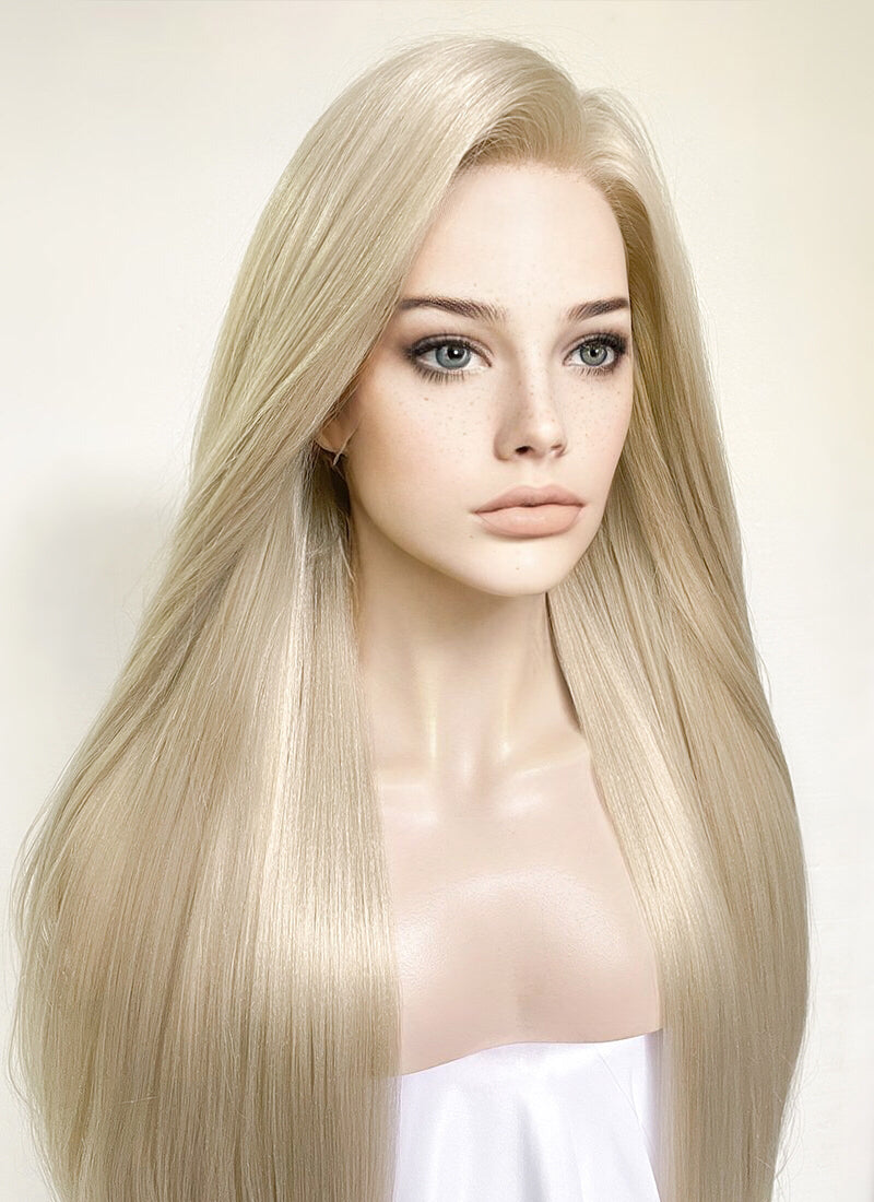 Pastel Ash Blonde Straight Yaki Lace Front Synthetic Hair Wig LN6031