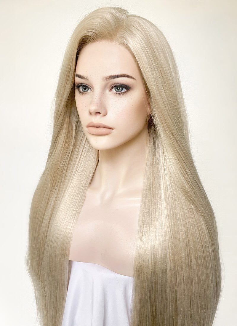 Pastel Ash Blonde Straight Yaki Lace Front Synthetic Hair Wig LN6031