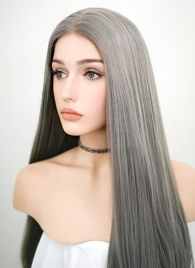 Straight Silver Grey Lace Front Synthetic Wig LW150A