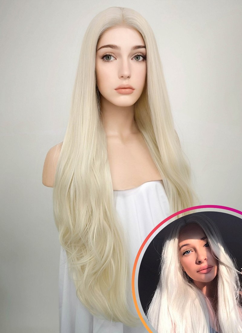 Long Straight Platinum Blonde Lace Front Synthetic Hair Wig LW150D
