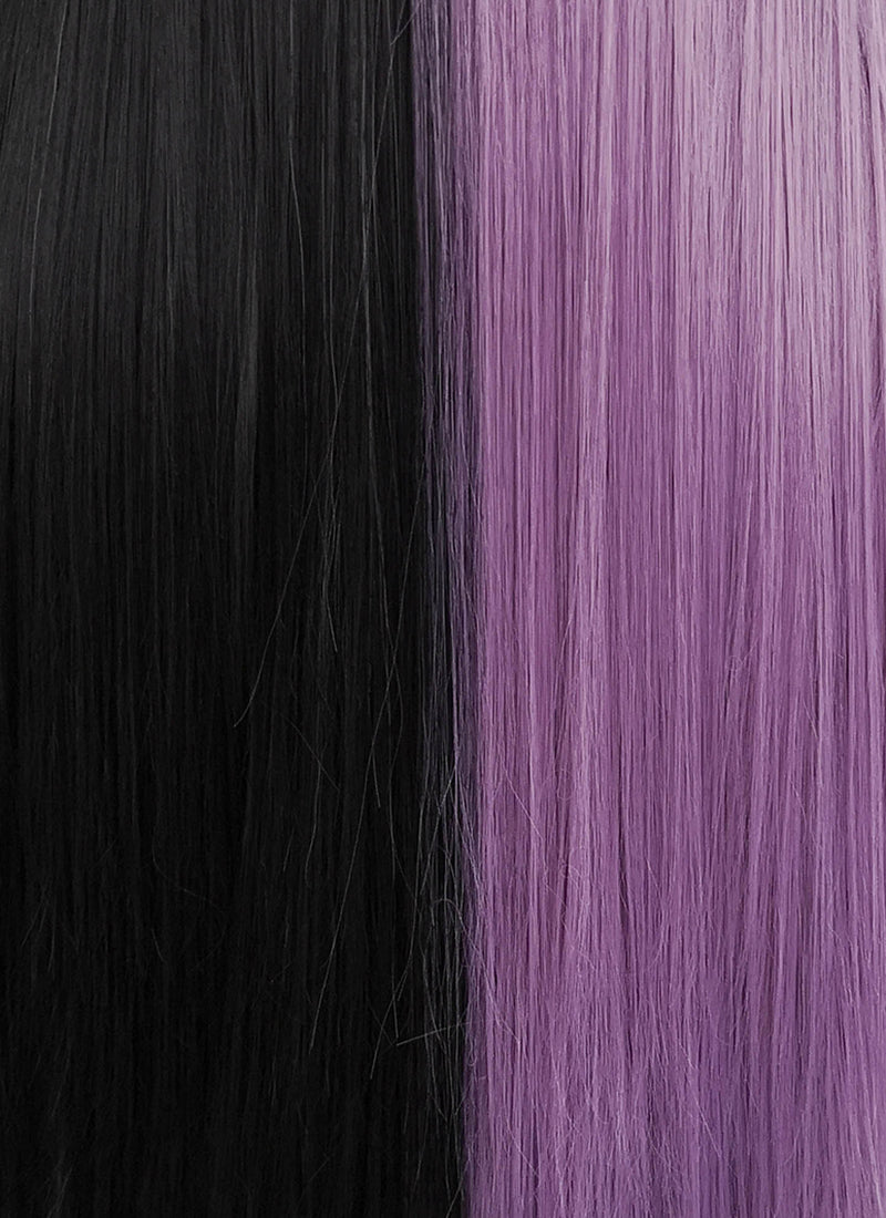 Purple Black Split Gemini Color Straight Lace Front Synthetic Wig LW1531I