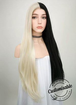 Straight Light Blonde Black Split Gemini Color Lace Wig CLW1531 (Customisable)