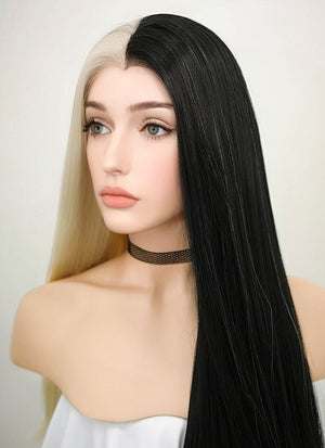 Straight Light Blonde Black Split Gemini Color Lace Wig CLW1531 (Customisable)