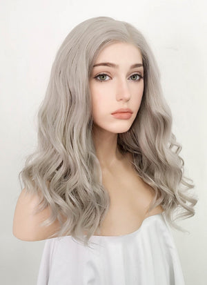 Pastel Grey Wavy Lace Front Synthetic Wig LW4007