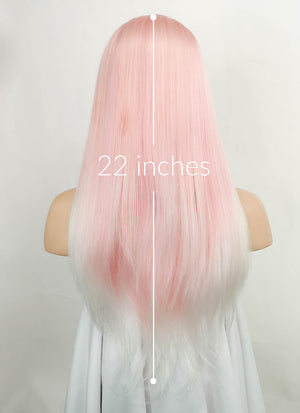 Pink White Ombre Straight Lace Front Synthetic Wig LW4008