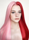 Pink Red Split Gemini Color Straight Lace Front Synthetic Wig LW4025