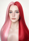 Pink Red Split Gemini Color Straight Lace Front Synthetic Wig LW4025