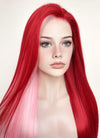 Pink Red Split Gemini Color Straight Lace Front Synthetic Wig LW4025