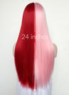 Pink Red Split Gemini Color Straight Lace Front Synthetic Wig LW4025