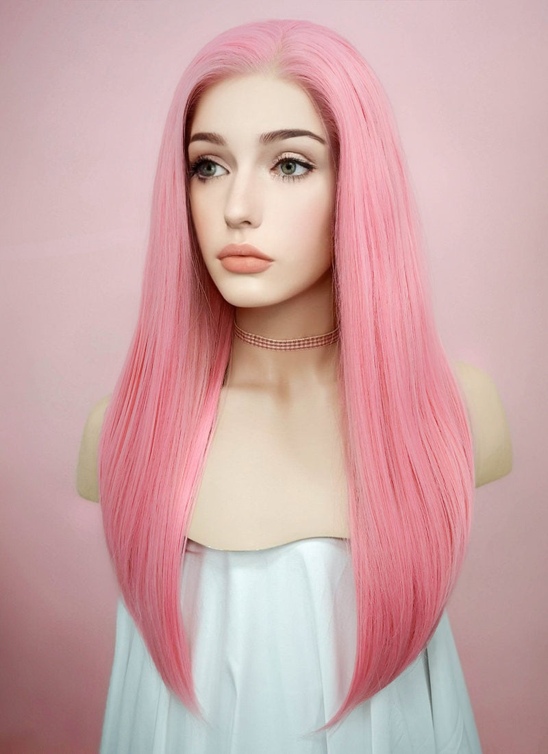 Straight Pastel Pink Lace Front Synthetic Wig LW769C