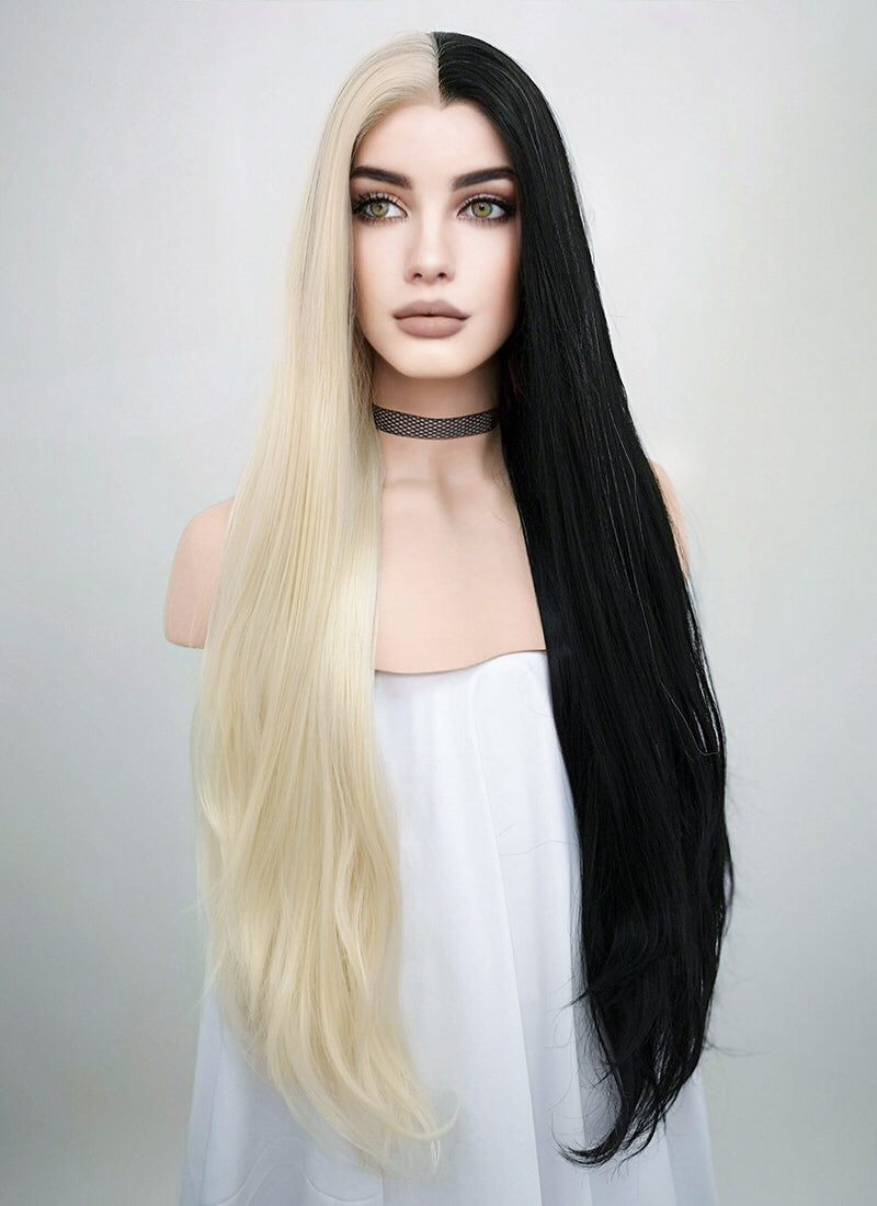 Light Blonde Black Split Gemini Color Lace Front Wig | WigIsFashion