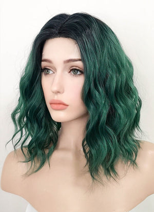 Green With Dark Roots Wavy Bob Synthetic Wig NL016
