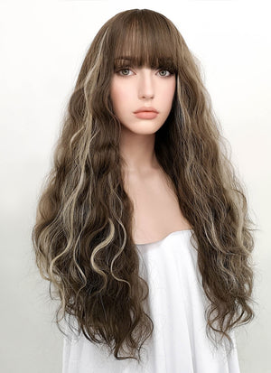 Brunette Mixed Blonde Curly Synthetic Wig NS034