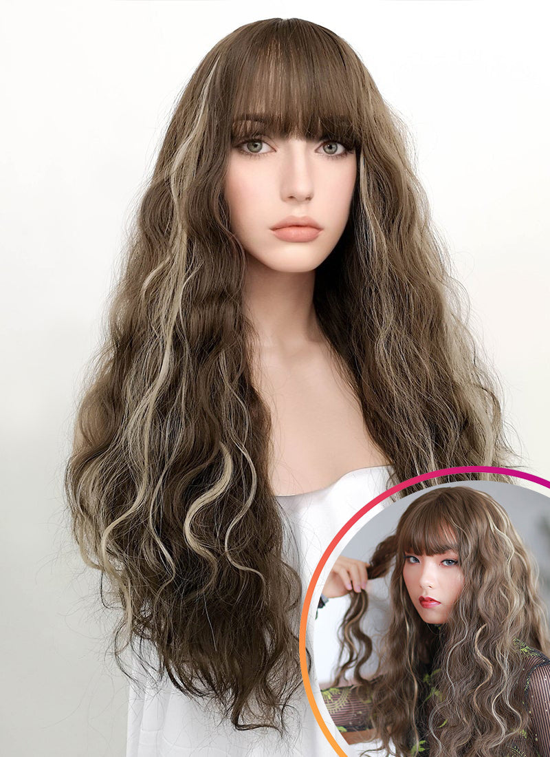 Brunette Mixed Blonde Wavy Synthetic Wig NS034