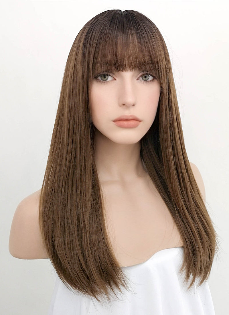 Chestnut Brown Dark Roots Synthetic Wig NS050 | WigIsFashion